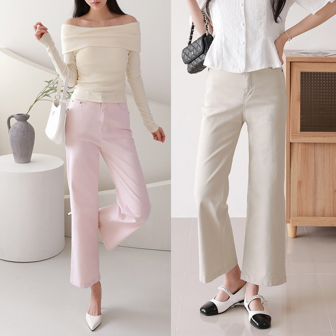 빅빅몰 쫀쫀 스판 뒷밴딩 통일자 얇은 코튼팬츠 여성 면바지