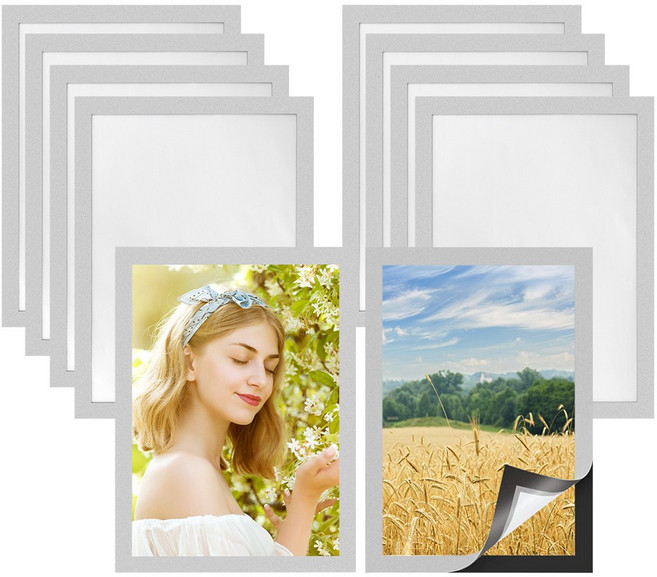 부즈푸 A4 접착식 자석 프레임 액자 게시판 게시물 안내문 알림판 사진 포스터 실버10p, PVC