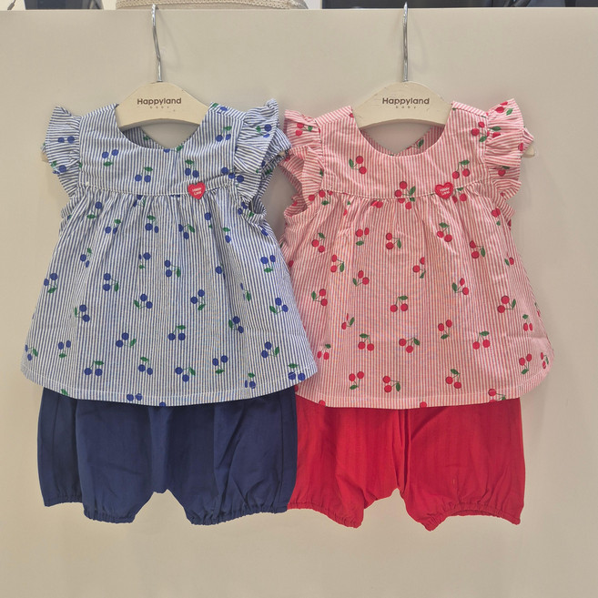 해피랜드 시원한 여름 반소 상하복 놀이복 등원복 추천 호박바지 블루머 쌍둥이