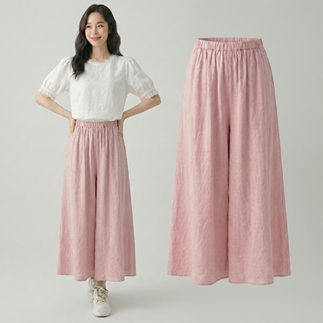 데일로엔 여성 치마바지 밴딩 플레어 와이드 롱 팬츠