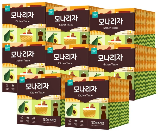 모나리자 뽑아쓰는 키친티슈 150매 4입 4팩 총16개 키친타올