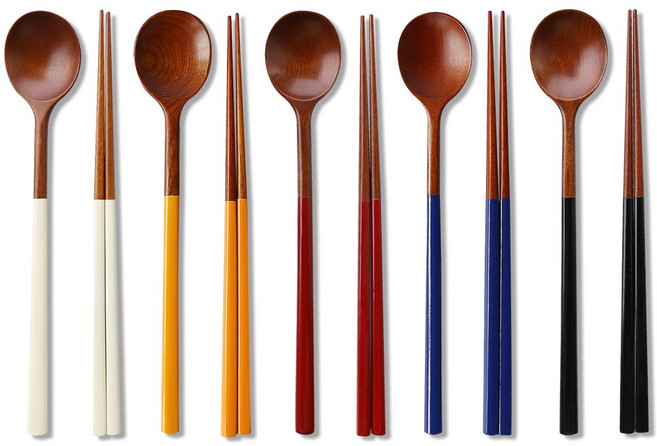 리숲 달 천연 옻칠 고급 한식 나무 수저 세트, 1세트, 수저세트, 5인(아이보리1개+노랑1개+레드1개+블루1개+블랙1개)