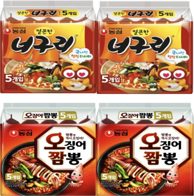 농심 오징어짬뽕 10개 + 농심 너구리 얼큰한맛 10개, 20개