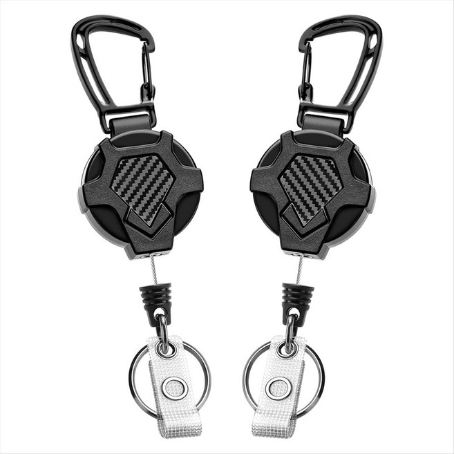 잡히기 가능한 키 체인 끈 Carabiner를 사용한 듀티 ID 배지 홀더 배지 릴 개폐식 2pack, 검은색