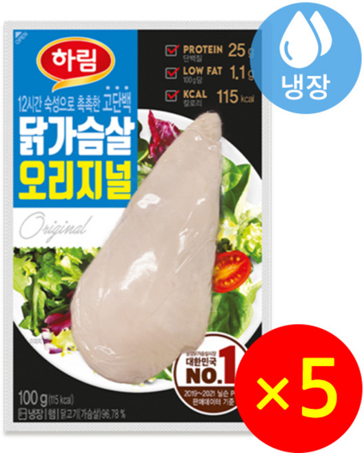 하림 닭가슴살 오리지널, 100g, 5개
