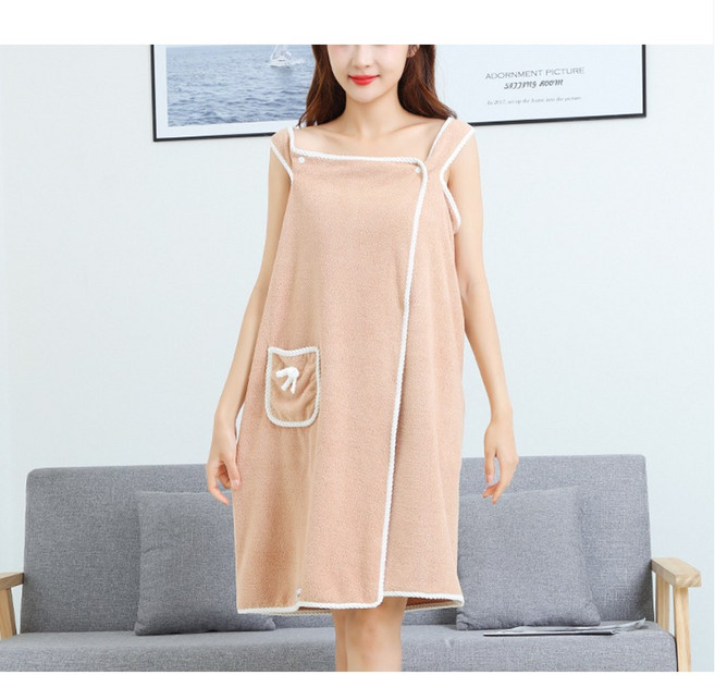 리카 여성 리본 샤워가운 골프가운, 포켓베이지, 1개