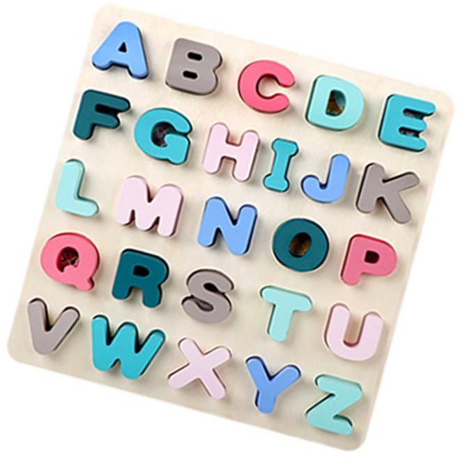 숫자 영어 원목블럭 어린이 블럭 끼우기 알파벳 퍼즐 학습 교구, 1개