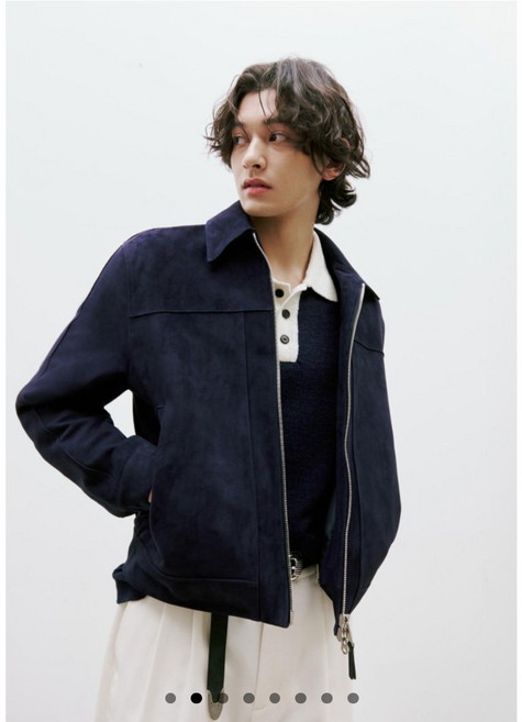 [파렌하이트] NC부천점 [24년 간절기 최저가] 스웨이드(염소100%)가죽 트러커 집업 카라 점퍼 다크네이비