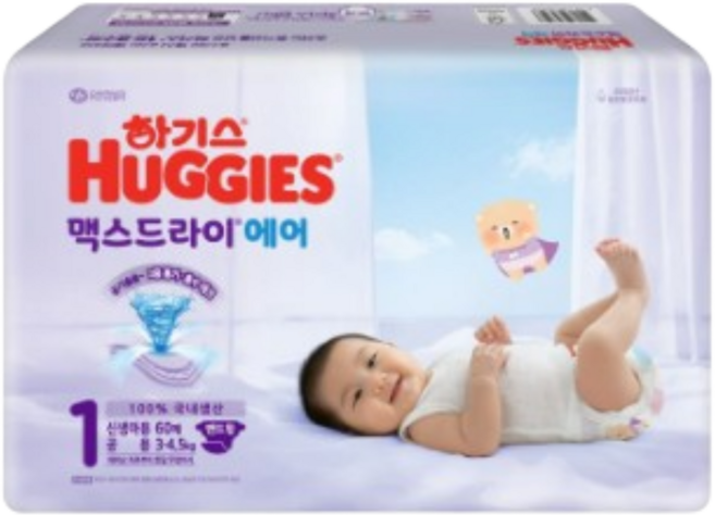 하기스 맥스드라이 에어 밴드형 공용 1단계 60매 3팩, 180매