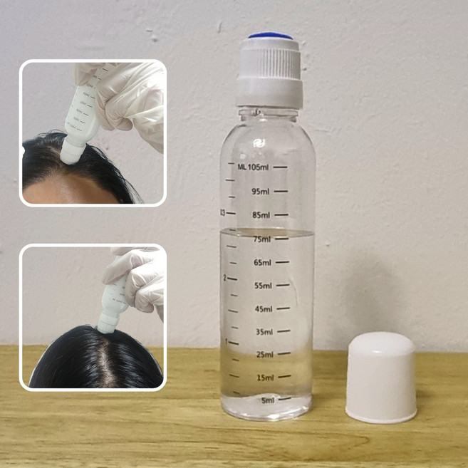눈금물파스공병 탈모 화장품 영양제 오일 소분 통 눈금 용기 두피 머리 헤어 피부 모기 미녹시딜 마이녹실 호환 도포용 바르는 스펀지 공병, 1개, 투명 105ml