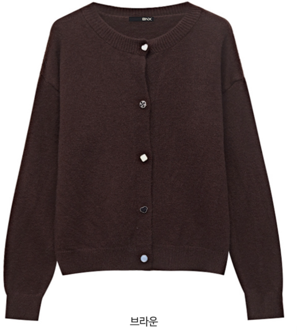 BNX 데일리 라운드 버튼 포인트 니트 가디건 BX3CD001L0 여성 라운드넥 데일리가디건 캐주얼 봄 가을 겨울 여자 긴팔 긴팔티 긴팔니트 니트가디건 비엔엑스 단추 가디건
