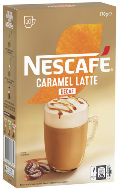 네스카페 디카페인 카라멜 라떼 커피믹스 Nescafe Caramel Latte Decaf Coffee Sachets, 1개, 10개입, 170g