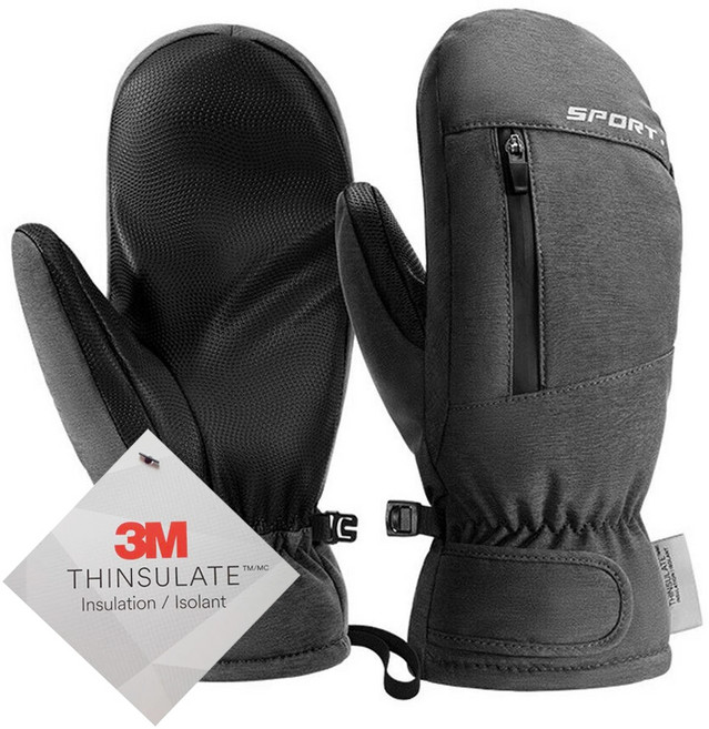 스키 방한장갑 겨울 방한 스마트폰 터치장갑 벙어리 장갑 3M, 블랙, 1개