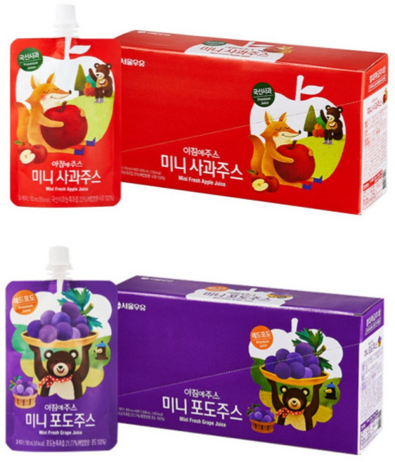 아침에주스 서울우유 미니 포도 주스, 100ml, 60개