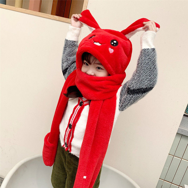 ForU 가을겨울 한국식 부모와 자식 소년 소녀 모자 스카프 장갑 세 조각 세트 가을과 겨울 따뜻한 짙은 목 모자 항공배송