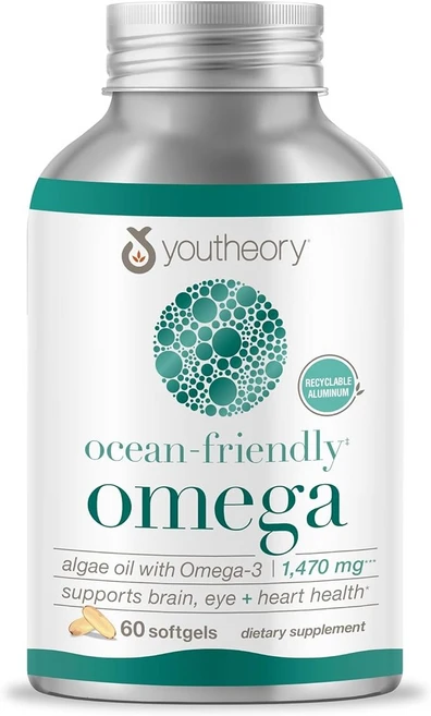 Youtheory Ocean Friendly Omega 3 유씨어리 오메가-3 함유 해조류 오일 식물성 오메가 소프트젤, 60정, 1개 - 쿠팡
