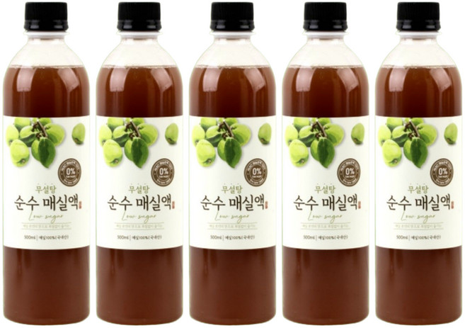 참들애 국내산 100% 무설탕 저당 무당 순수 매실원액 매실청 임산부 매실액, 5개, 500ml, 5개