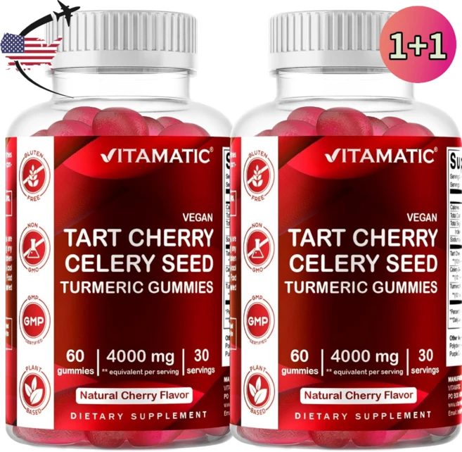 Vitamatic 타트 체리 젤리 2400 mg 60구미, 2개, 60정, 60정 - 쿠팡