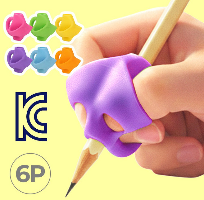 파이 연필잡기 악필 글씨 유아 연필 교정기, 6개, (그린/스카이블루/퍼플/핑크/옐로우/오렌지)