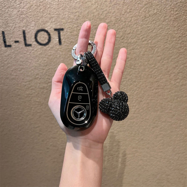 에스에스지 벤츠Benz 차키 케이스 열쇠 고리, C형, 블랙 곰머리, 1개