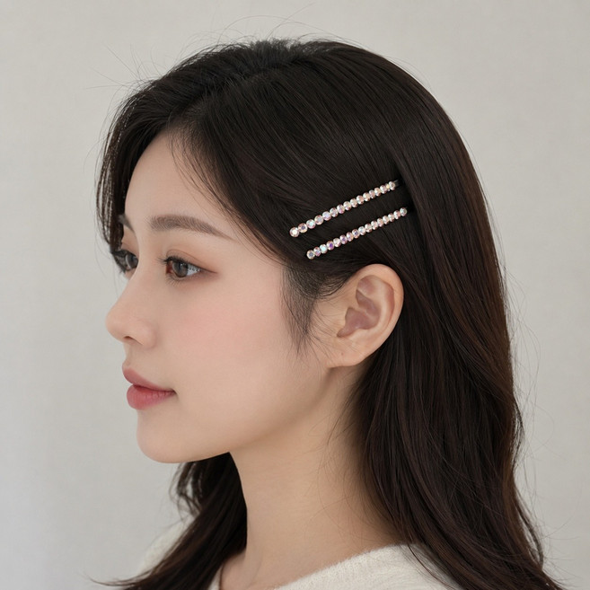 8.5cm 옆머리핀 데일리 보석 큐빅 스톤 일자 빼빼로 롱 실핀 [2개 세트]