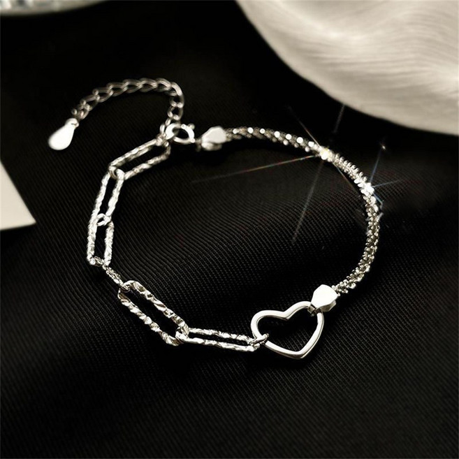 besteffie 여성용 심플한 디자인의 사랑스러운 하트 펜던트 메탈 팔찌 레이어드 K87