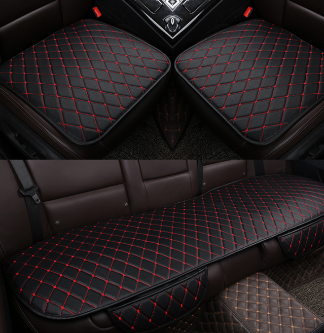 우아한클릭 3D입체 퀼팅 가죽 사계절 자동차 방석 3P 풀세트, 레드+블랙, 1세트