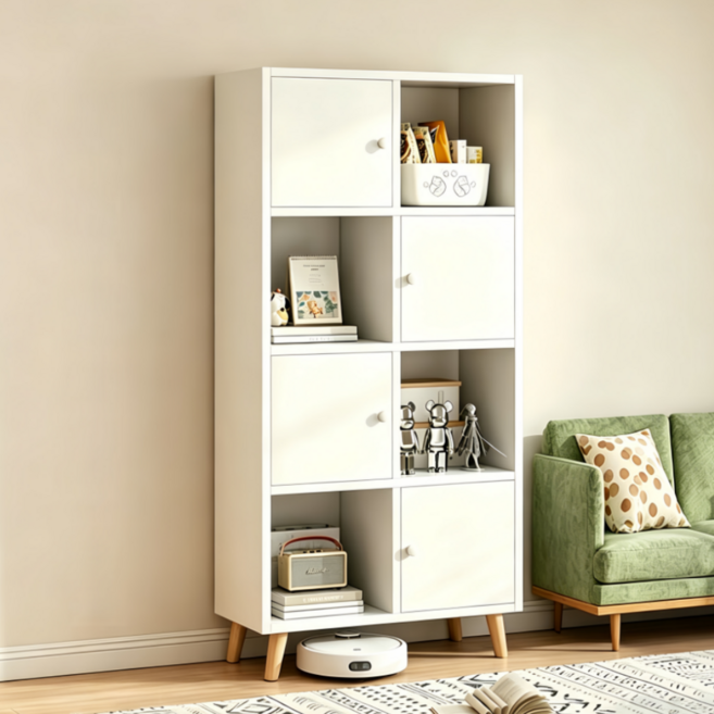 서재 대용량 책장 거실 다기능 수납 다층 수납장, 4단, 화이트