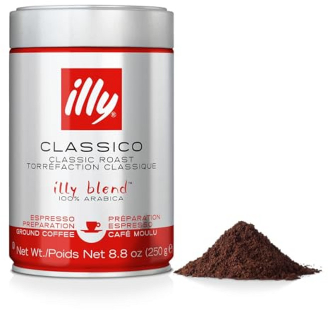 그라운드 원두 가루 커피 일리 클래식코 에스프레소 미디엄 로스트 초콜릿 캐러멜 향이 가미된 클래식 100% 아라비카 방부제 없음 8.8온스 머신용, Classico Medium Roast Ground E, 8.8 Ounce (Pack of 1)