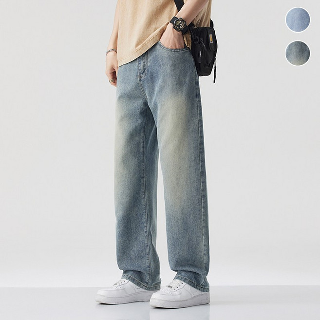 wassup 남자청바지 여름 얇은 텐셀 청바지 와이드 통바지 빅 사이즈 남자 바지