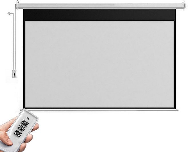 電動布幕 110V/60Hz 靜音捲軸遙控升降, 60寸電動幕布（附遙控）, 白玻纖（16:9 適合/家庭/觀影）