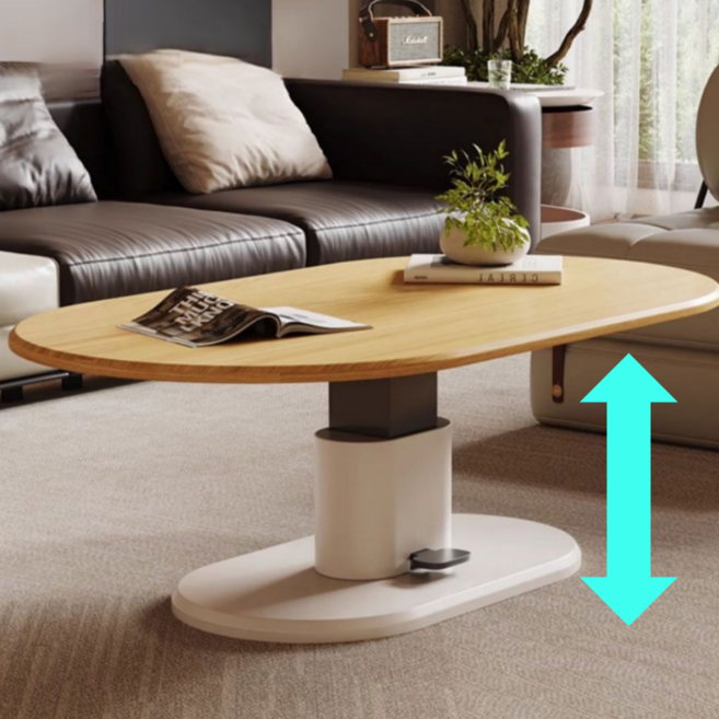 조이업 활용도높은 리프트업 테이블 타원형 거실 자동높낮이조절 인테리어 소파 탁자 업테이블, A. 오크