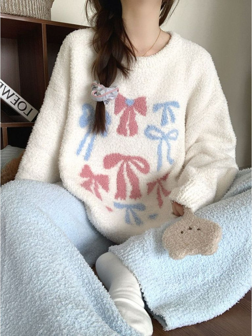 冬季保暖加厚睡衣女 甜美家居服