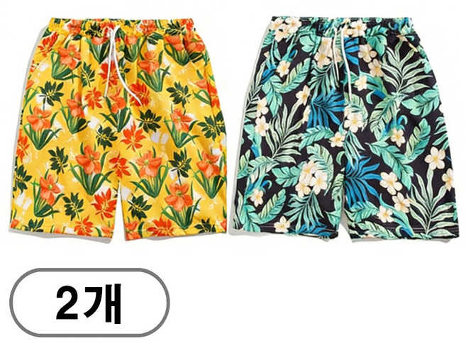 차쿠 1+1 남성 여름 얇은 바캉스 반바지 하와이 휴양지 플라워 반바지 루르핏 빅사이즈