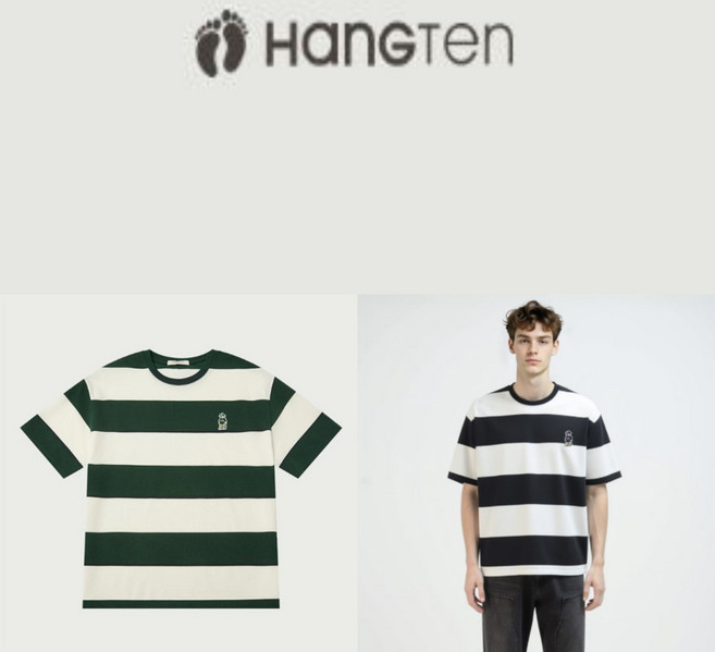 동아수성점 5층 행텐 남성 25여름 부드럽고 구김적은 곰돌이 자수 와펜 오버핏 스트라이프 반팔티셔츠(그린 블랙)