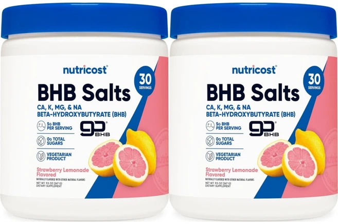 뉴트리코스트 고흡수 BHB 솔트 파우더 딸기레몬에이드, 2개, 267g - 쿠팡