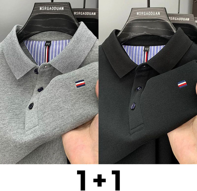 메인워크 1+1 중년남성 터틀넥 폴로 셔츠 빅사이즈 봄가을 아빠룩 비즈니스 긴팔 티셔츠 솔리드 루즈핏 스판 하객룩 간절기 카라넥 상의 2매입