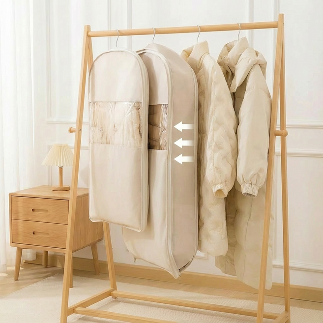 스미제작 패딩 압축팩 파우치 옷걸이형 의류 아우터 보관 커버, 1개, 2개입