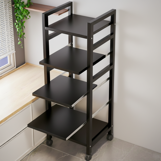 정싱 주방 다용도 전자렌지대 수납 오븐 조립식 수납장렌지대 주방정리함, 5단, 블랙