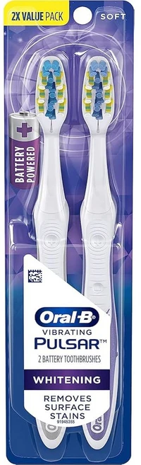 Oral-B 펄사 배터리 구동 3D 화이트 어드밴스드 비비드 소프트 칫솔 트윈 팩 여행 필수품(색상은 다를, 1개 - 쿠팡