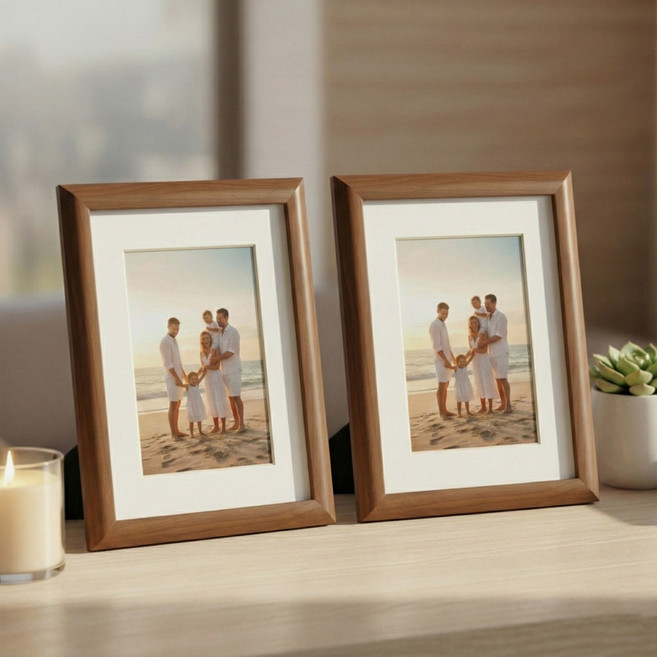 레브홈 라운드 우드 나무 액자 포토 프레임, 2개, 월넛