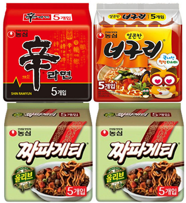 신라면 5입 + 너구리 5입 + 짜파게티 10입(총20개) 봉지라면 간식 야식 후식