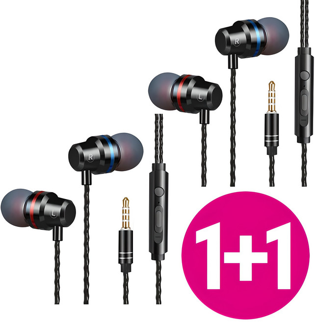 렉스세븐 고음질 유선이어폰 1+1 극장급 리얼사운드 3.5mm 커널형 돌비, 블랙 1+1