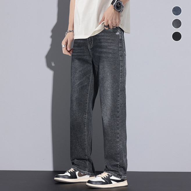 wassup 남자 청바지 여름용 얇은 스판 일자핏 와이드 남자 여름바지