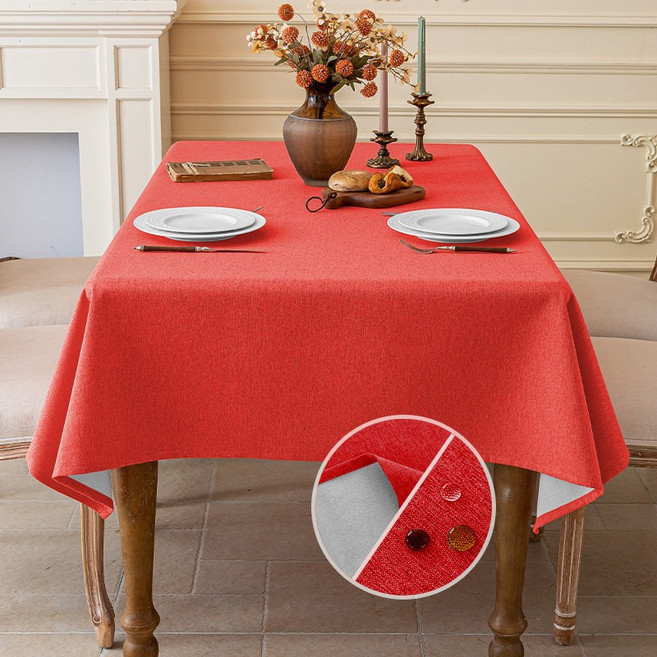 仿棉麻布藝桌布防水免洗輕奢高級感長方形茶几佈防滑書桌檯布防塵, 1個, 40*60, 大紅色-防潑濺