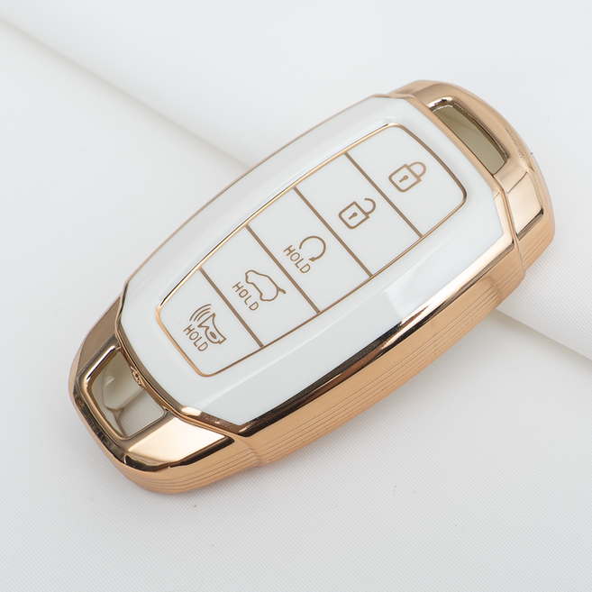 현대 아반떼 싼타페 팰리세이드 호환 스마트 차 키케이스 키홀더 TPU 키커버 리모컨, TA65-5버튼, 화이트골드