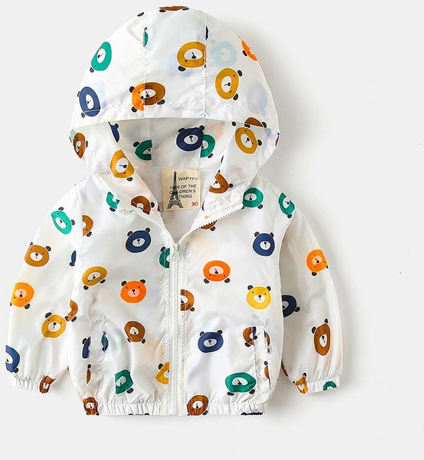 萱寶媽咪baby童裝館 兒童秋冬薄款防風外套 長袖連帽滿印防風衝鋒衣夾克