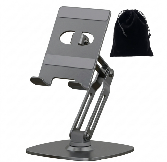 피니코니 360도 회전 높이조절 접이식 태블릿 스탠드 거치대, 1개, 크롬 그레이