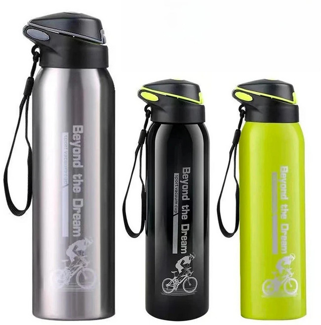 500ML 자전거 물병 진공 스테인레스 스틸 사이클링 이중 벽 간단한 열 머그잔 빨대로 절연, Green 500ml 2