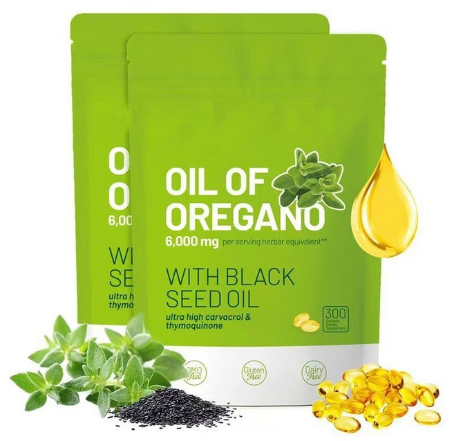 Oregano Oil and Black Seed Oil Softgels오레가노 오일 및 흑종자유 소프트젤 캡슐 300정